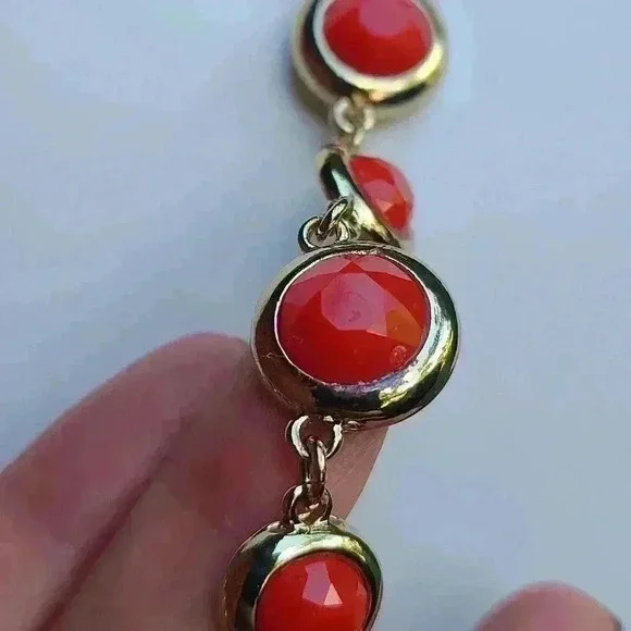 Liz Claiborne Vintage gold tone orange stones necklace - Picture 11 of 17